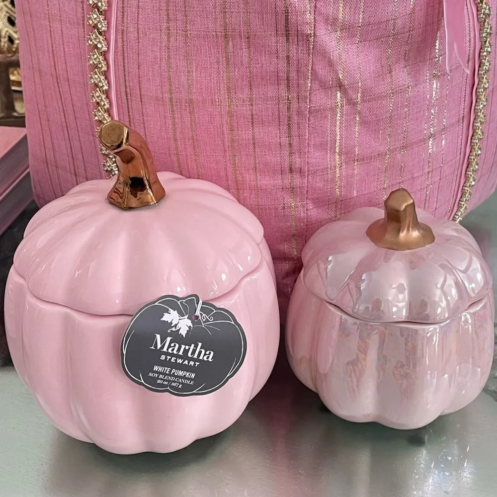 Set Of 2 Pink Pumpkins Candle 20 oz and 9.8 Oz
